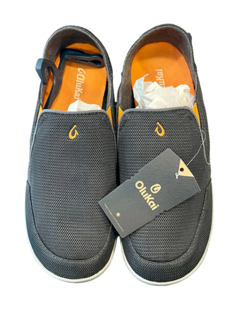 OluKai Nohea Mesh Men’s Size 12 Dark Shadow Gray Slip On Comfort Shoes NIB